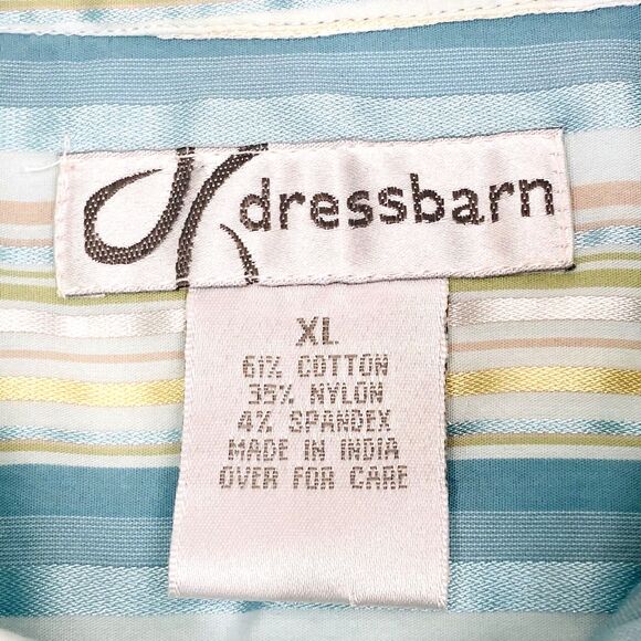 DressBarn Vintage Top Satin Metallic Stripe Turquoise XL Women Y2K Fairy Cottage - Picture 3 of 10